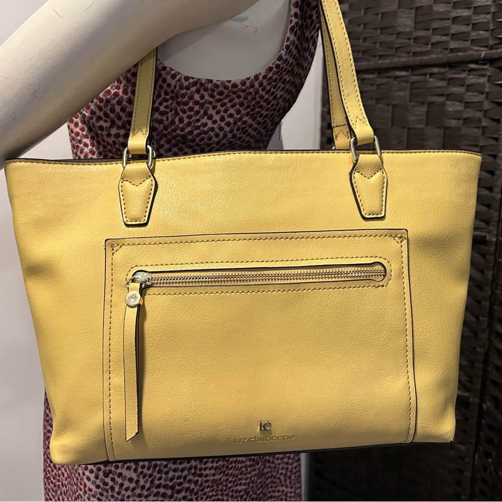 Liz Claiborne butter yellow faux tote